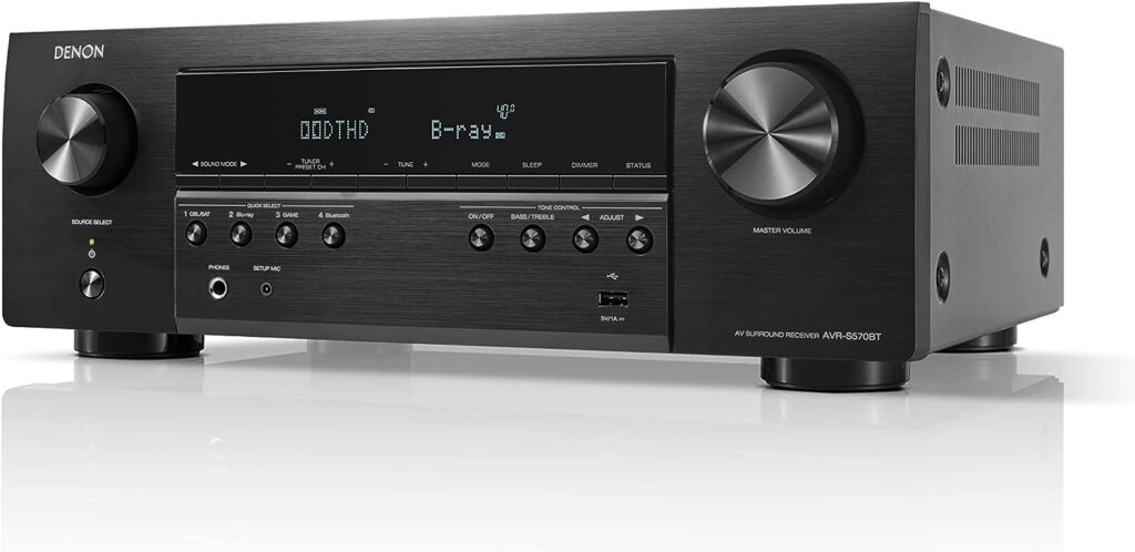 Denon AVR-S570BT (2022 Model) 5.2 Channel AV Receiver - 8K Ultra HD Audio  Video, Enhanced Gaming Experience, Wireless Streaming via Built-in Bluetooth, (4) 8K HDMI Inputs, Supports eARC (Renewed)