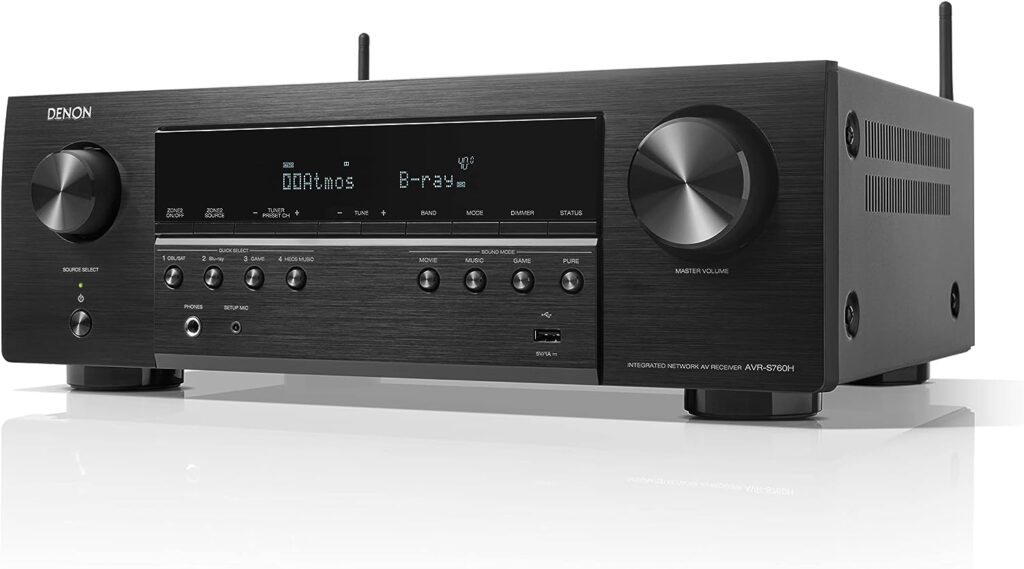Denon AVR-S760H 7.2 Ch AVR - 75 W/Ch (2021 Model), Advanced 8K Upscaling, Dolby Atmos Height Virtualization, DTS Virtual:X  More, Wireless Streaming, Built-in HEOS, Amazon Alexa Voice Control