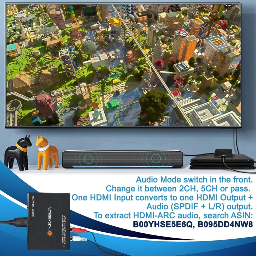 J-Tech Digital Premium Quality 1080P HDMI to HDMI + Audio (SPDIF + RCA Stereo) Audio Extractor Converter (JTDAT5CH)