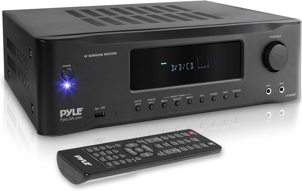 Pyle 5.2-Channel Hi-Fi Bluetooth Stereo Amplifier - 1000 Watt AV Home Speaker Subwoofer Sound Receiver with Radio, USB, RCA, HDMI, Mic In, Wireless Streaming, Supports 4K UHD TV, 3D, Blu-Ray -PT694BT
