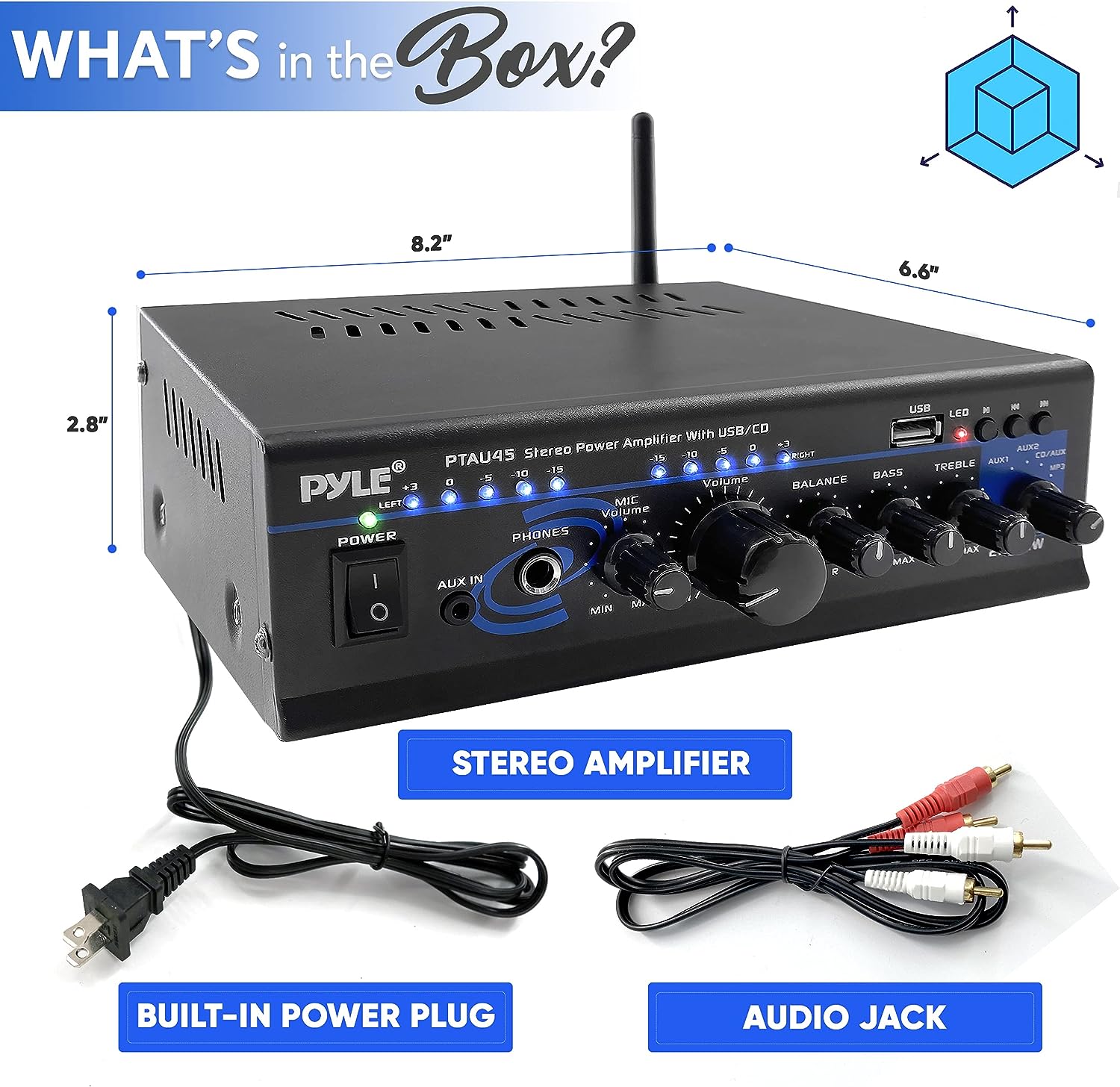 Pyle Home Bluetooth Audio Power Amplifier 2X120 Watt – Portable 2 Channel Surround Sound Stereo Receiver w/ USB – Amplified Subwoofer Speaker, CD DVD, MP3, iPhone, Phone, Theater, PA System -PTAU45.5 Review