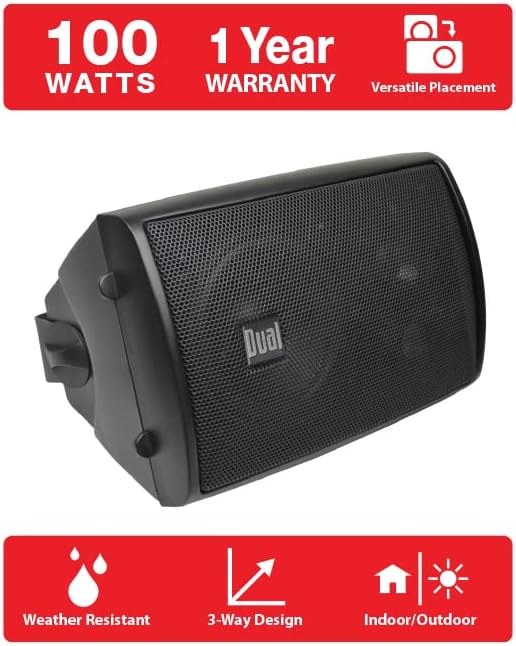 Dual Electronics LU43PB 3-Way High Performance Outdoor Indoor Speakers with Powerful Bass  Dual Electronics DBTMA100 Micro Wireless Bluetooth 2 Channel Stereo Class-D Amplifier