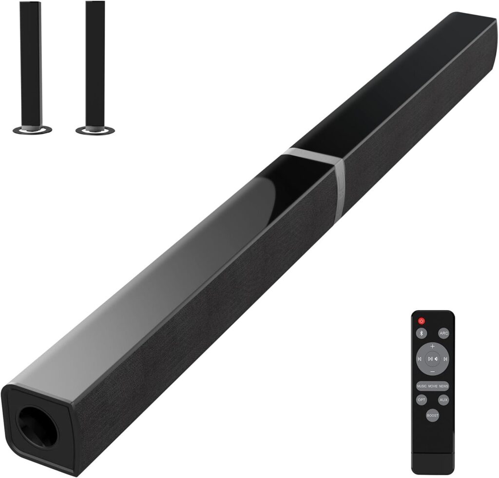 MZEIBO Sound Bars for TV Split Soundbar Wired and Wireless Home Theater Audio 50W 2.0 Channel Bluetooth Surround Sound System for TV with HDMI/Optical/RCA Cable