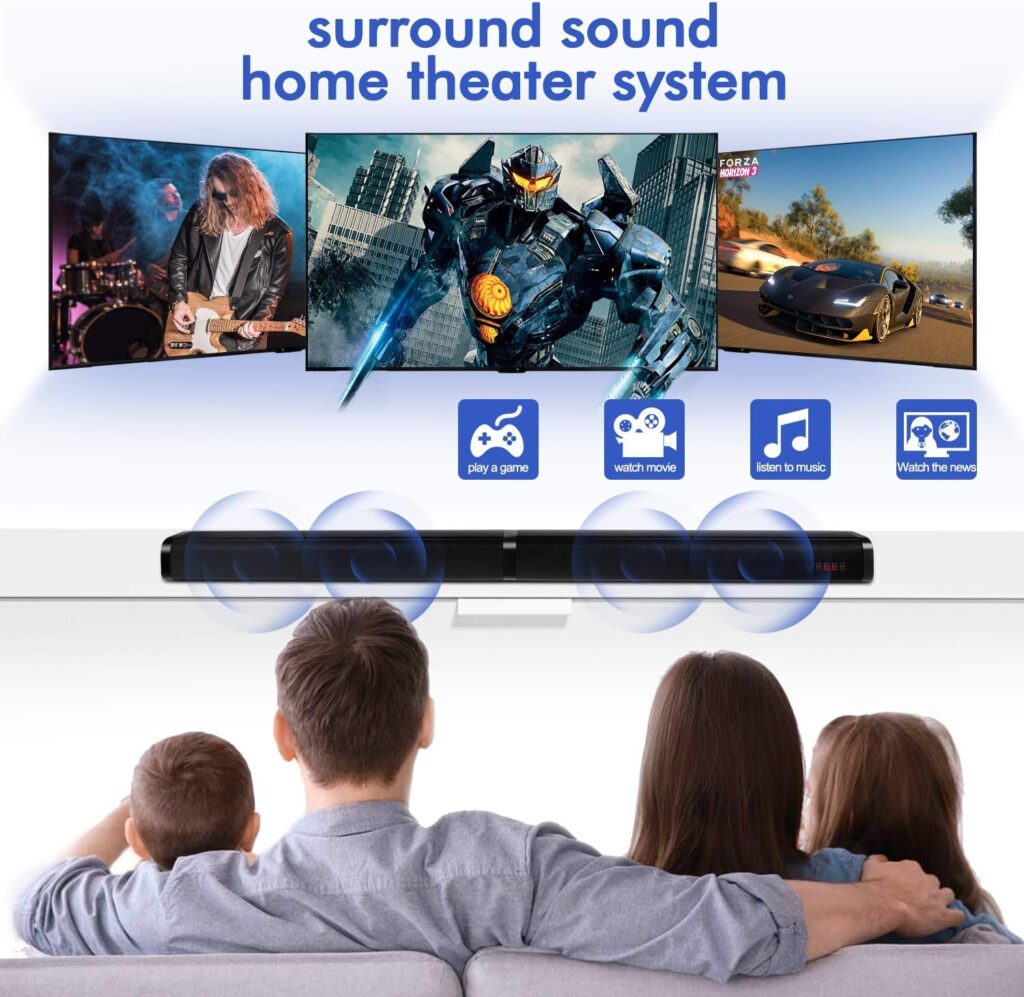 NA TV Sound bar, Bluetooth soundbar Speaker for tv with Surround Sound Home Theater System combinable Desgin, 4 Driver Speakers，tv/pc/Phone/Tablet Connection Remote Control，Wall Mountable