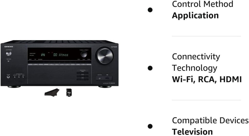 Onkyo TX-NR6050 + 7.2 Channel Network Home Theater | Smart AV Receiver | 8K/60, 4K/120Hz | 90W | HDR | VRR | DTS | Dolby Atmos | ALLM | QFT | Includes Kwalicable Micro SD Card  Cleaning Cloth