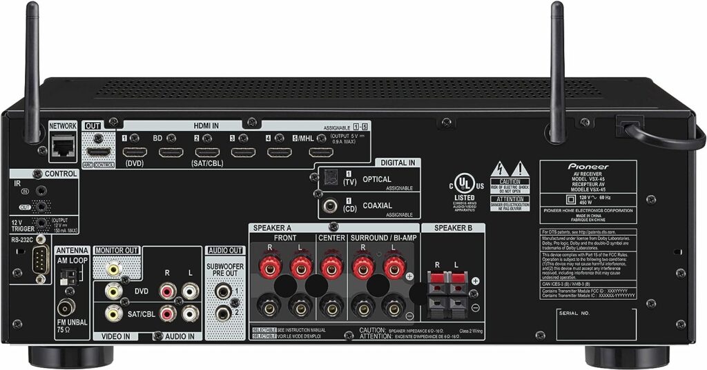 Pioneer Elite VSX-45 5.2-Channel AV Receiver with Built-In Bluetooth and Wi-Fi (Black)