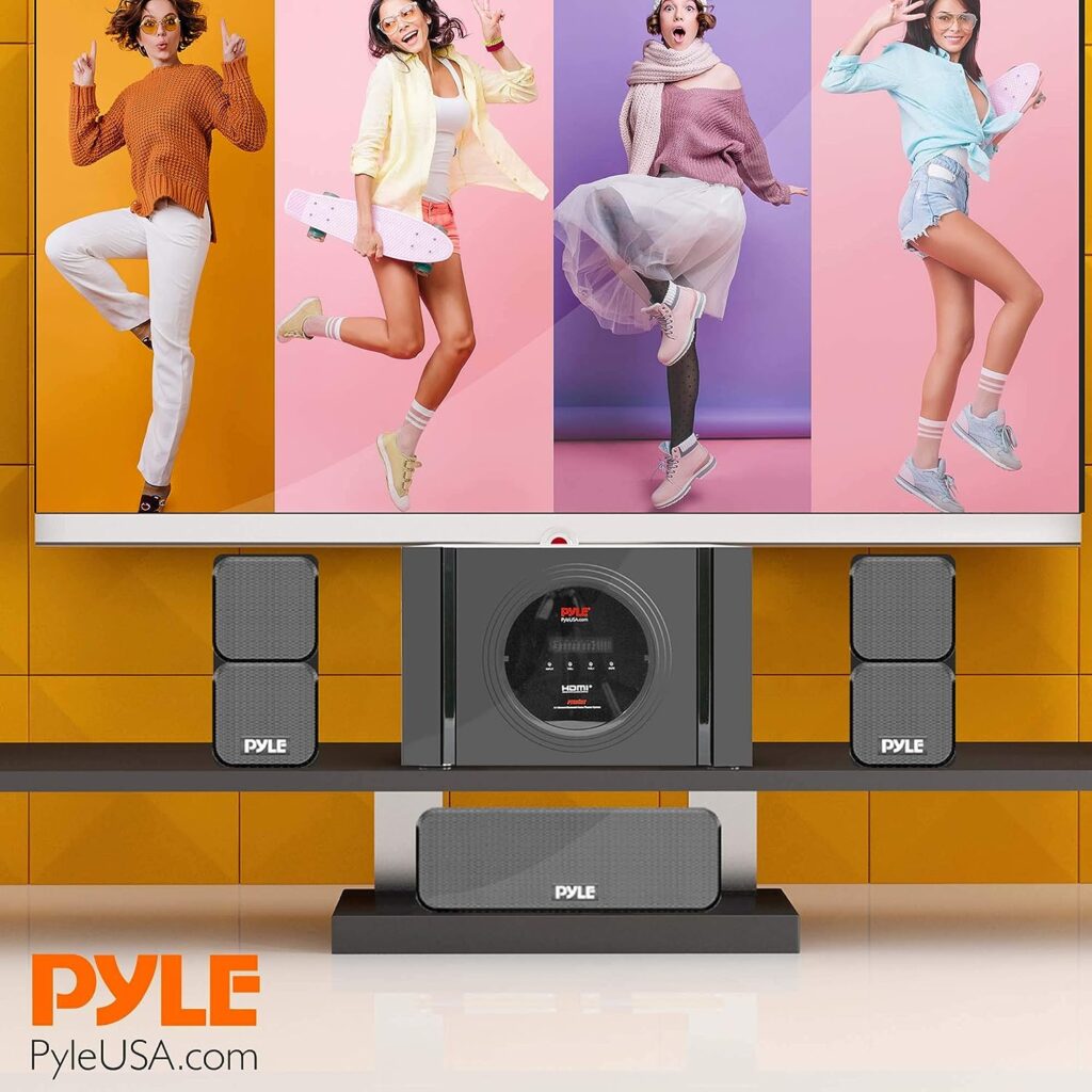 Pyle 5.1 Channel Amplifier Speaker System - 300W Bluetooth Wireless Surround Sound Home Theater Audio Stereo Power Receiver Box Set w/Built-in Subwoofer, 5 Speakers, Remote, FM Radio, RCA PT589BT.5